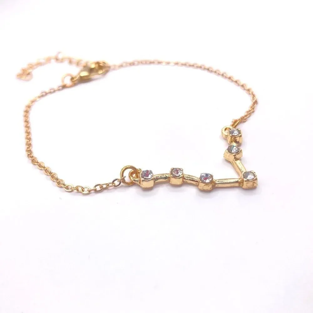 Gold Chain Zodiac Rhinestone Pisces Charm Bracelet